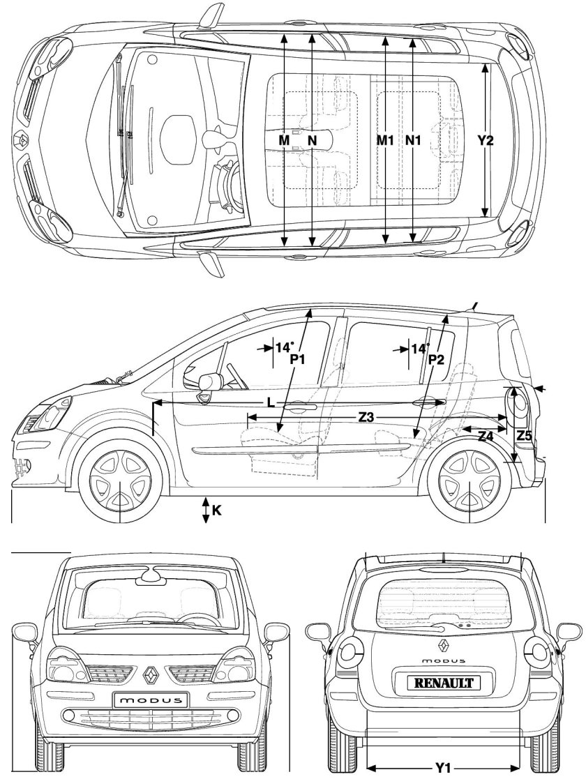 Renault Espace, 2004 габариты кузова