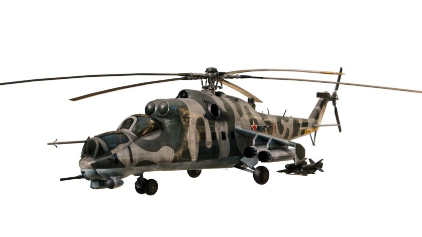 Ми-24 на белом фоне сбоку