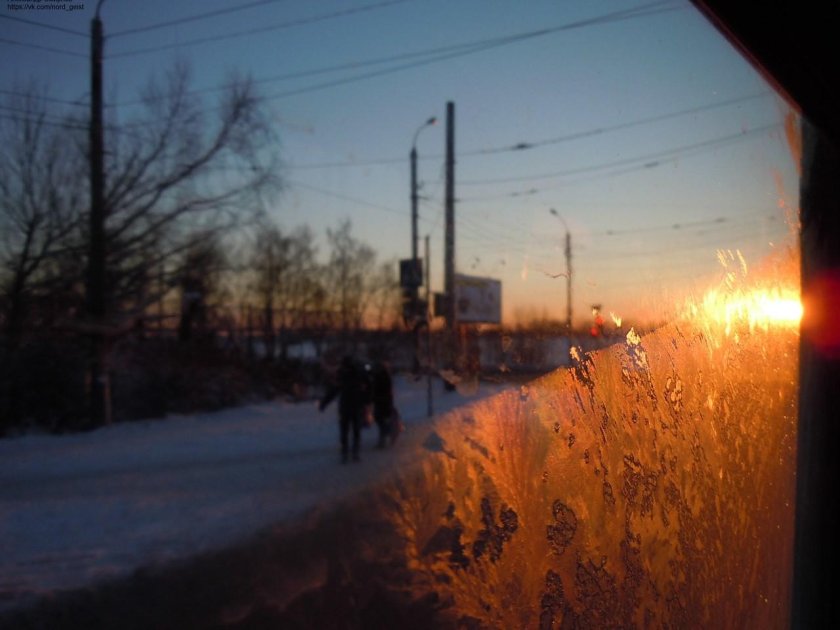 Вид из окна автобуса зимой