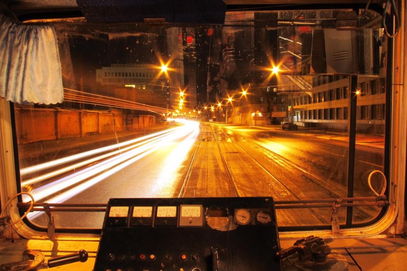 Вид из кабины трамвая