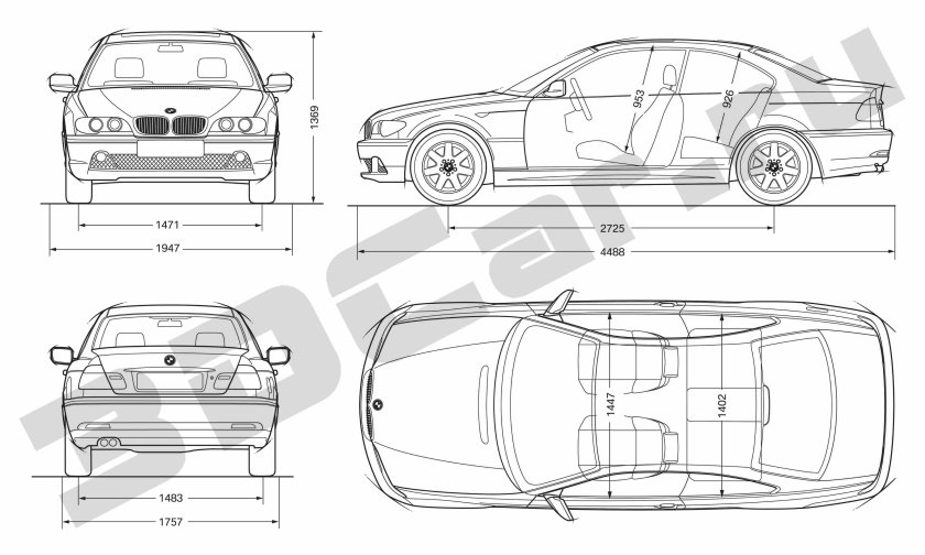 Чертеж БМВ е36 купе