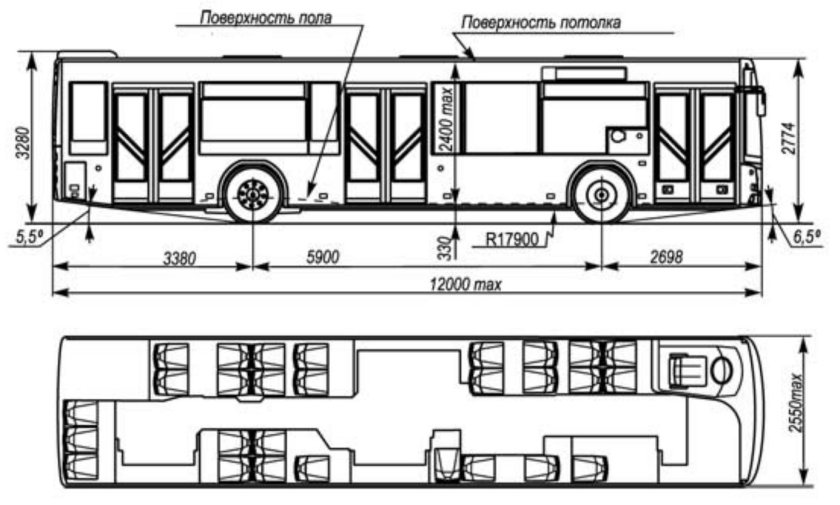 Автобус МАЗ 203 габариты
