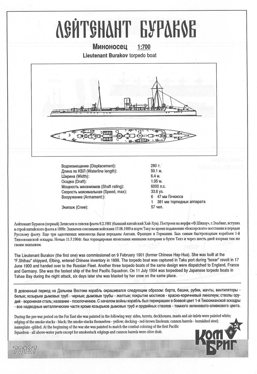 Лейтенант Бураков миноносец модель