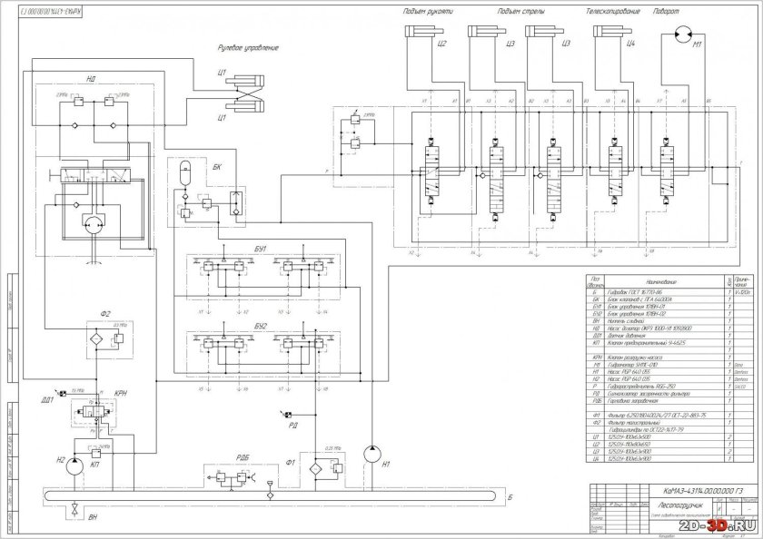 Схема гидравлическая принципиальная 3е184а