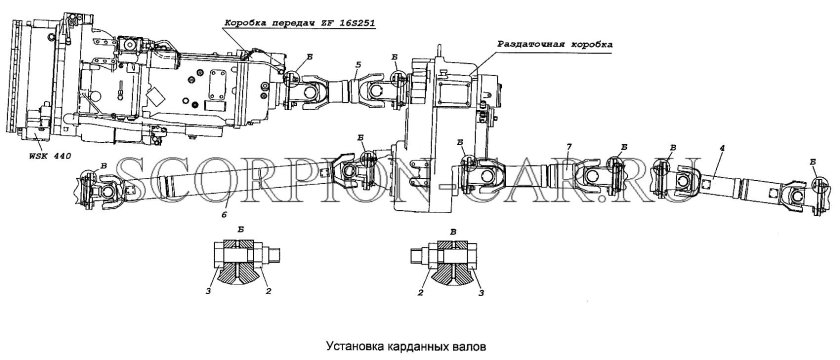 Схема карданов КАМАЗ 4310