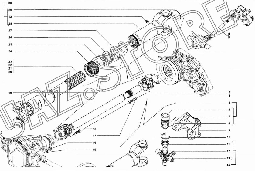 Карданный вал УАЗ Хантер чертеж
