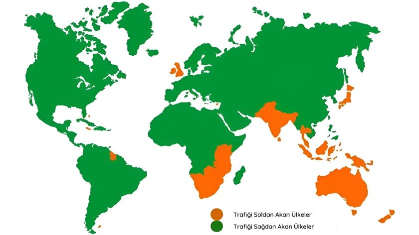 Карта левостороннего и правостороннего движения в мире
