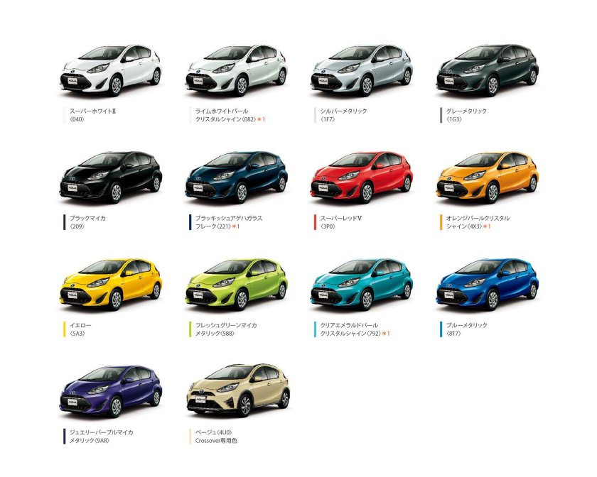 Цвета Toyota Aqua