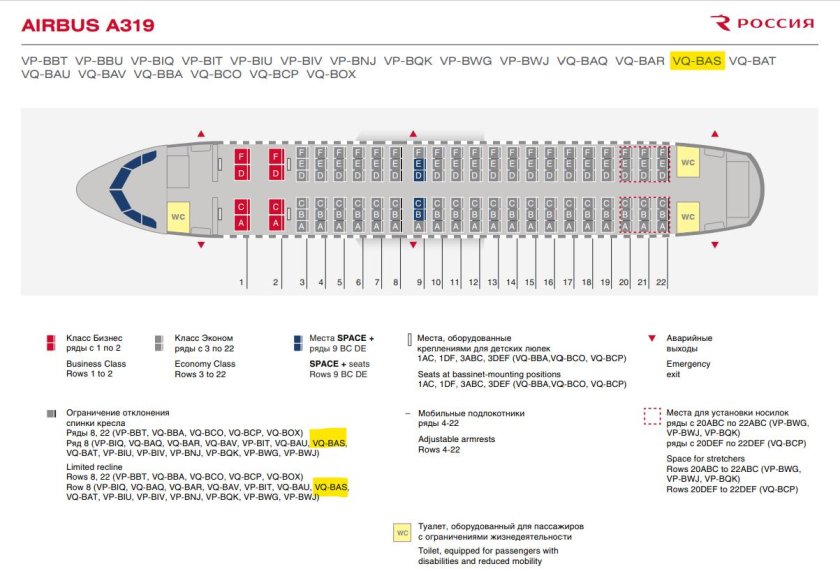 Аэробус 319 Россия схема