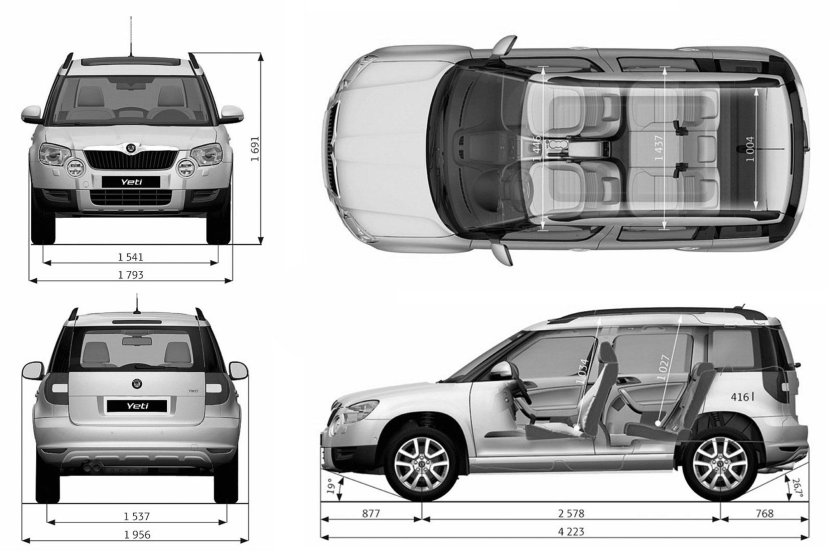 Ширина багажника Skoda Yeti габариты