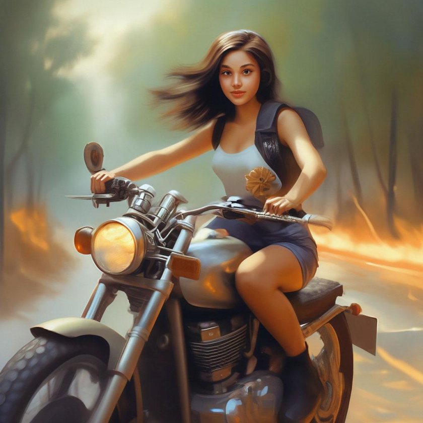 Девушка едет на мотоцикле