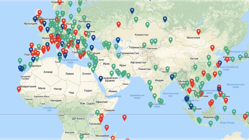 Крупные аэропорты мира на карте