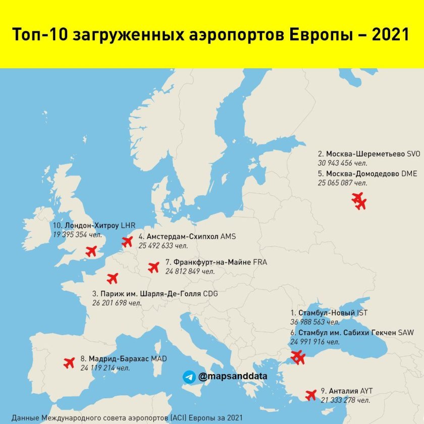 Аэропорты Европы на карте