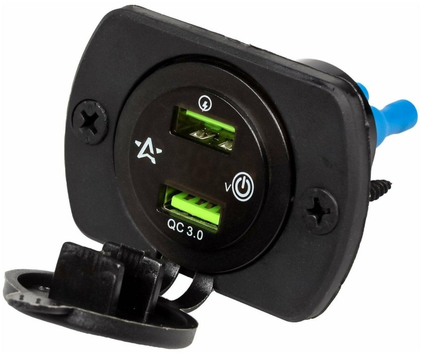 Розетка USB встраиваемая влагозащ. С 2 портами и вольтметр