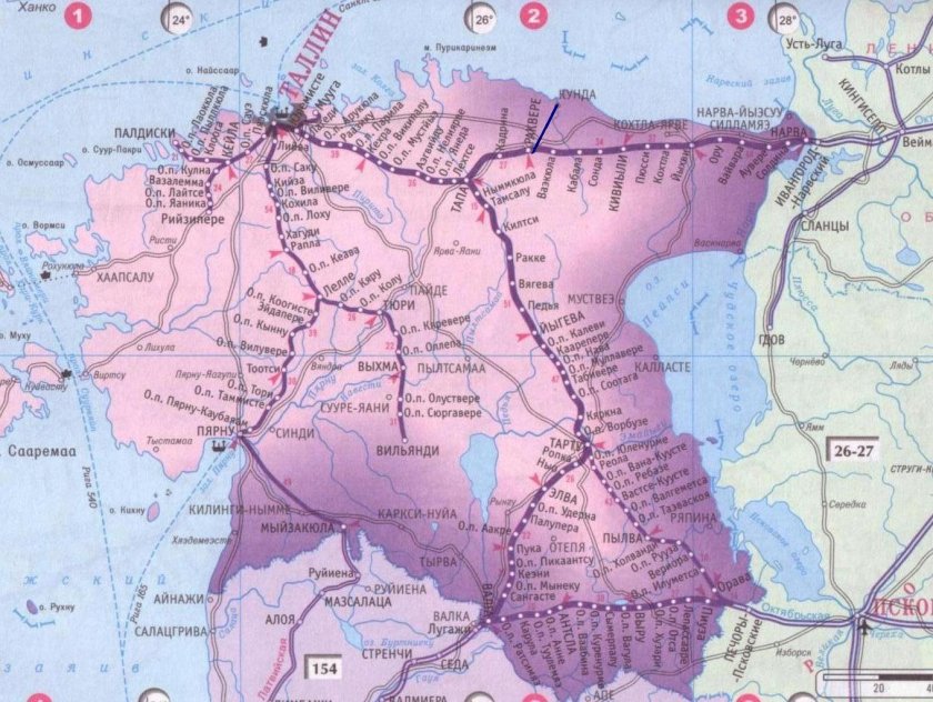 Карта железных дорог Эстонии