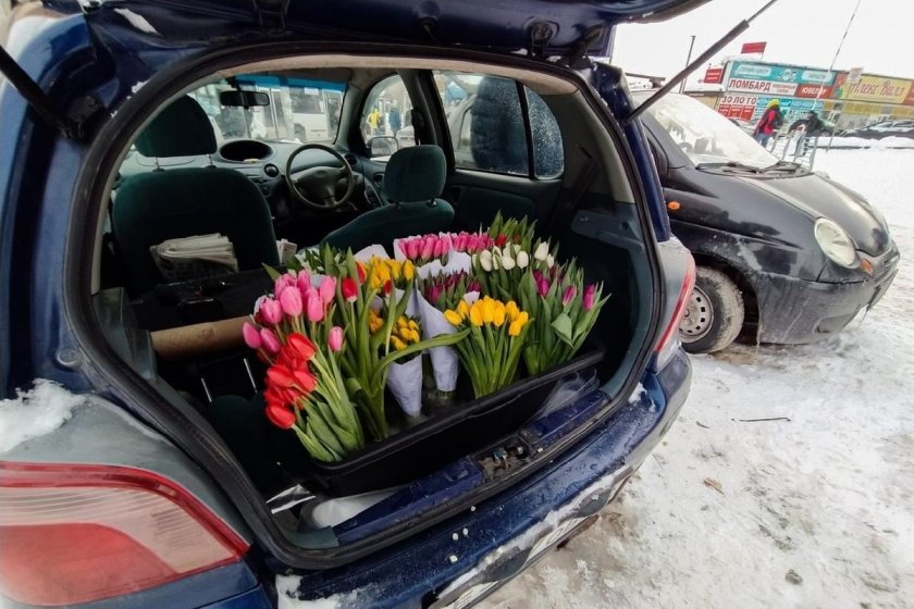 Цветы в багажнике машины