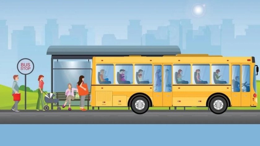 Автобус на остановке вектор