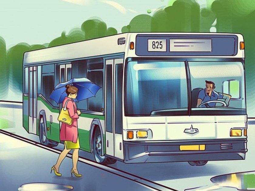 Нарисованный автобус с людьми