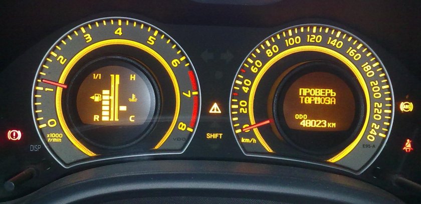 Индикаторы на панели приборов Тойота Королла 150