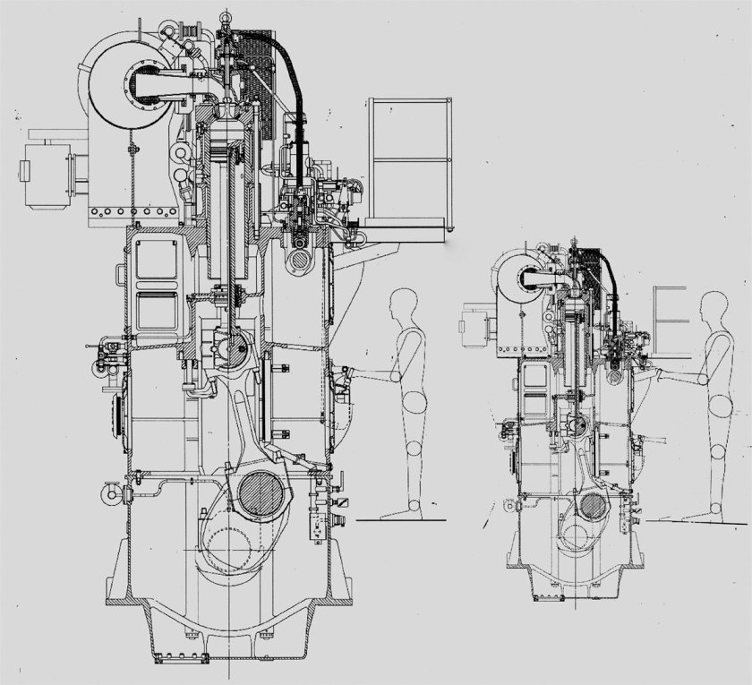 Чертеж судового дизеля типа 6чн 40/46