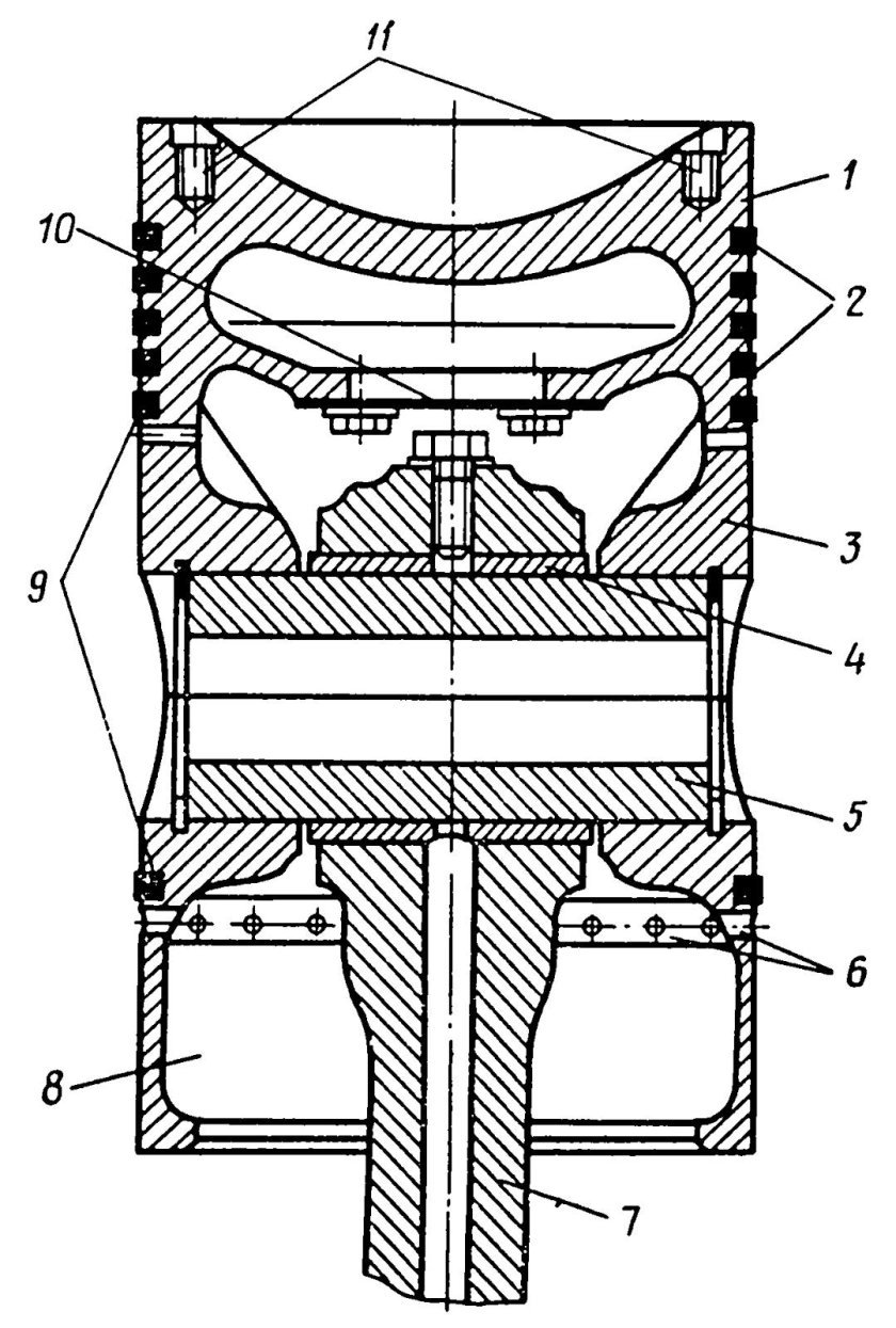 Тронковый поршень судового двигателя