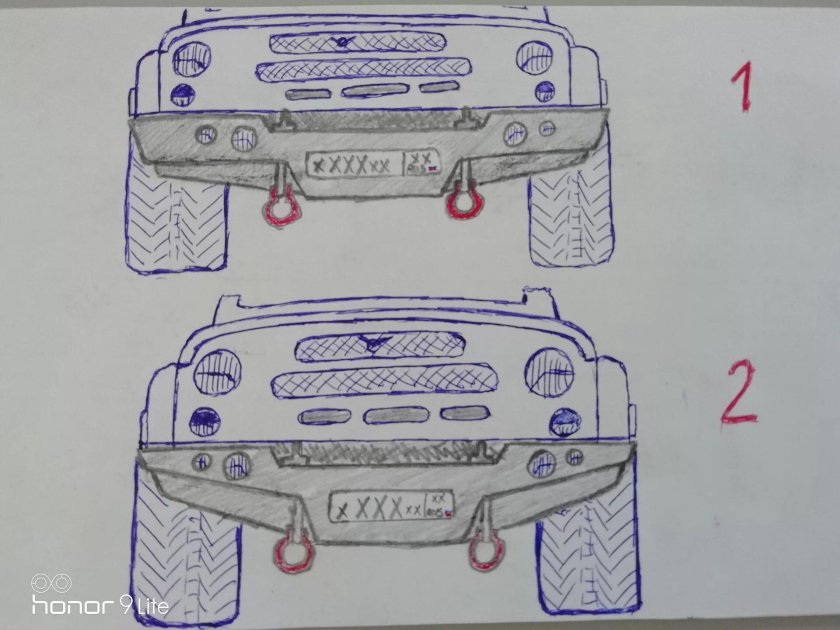 Чертеж силового бампера на УАЗ 469