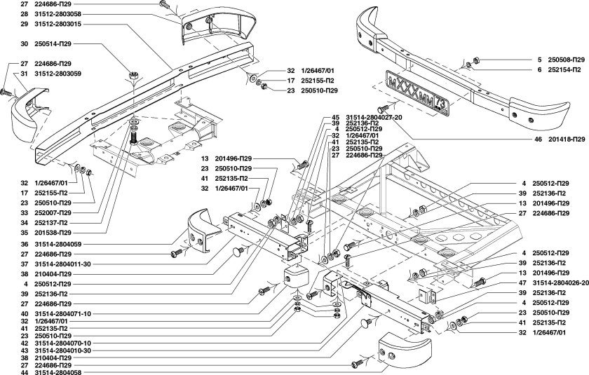 Крепление заднего бампера УАЗ Хантер