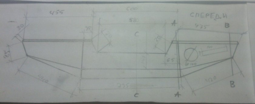 Чертеж силового бампера на УАЗ 469