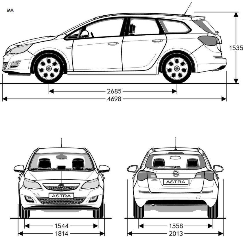 Габариты Опель Астра j седан