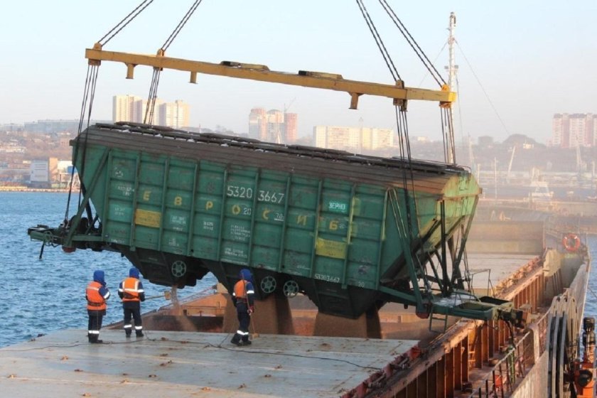 Перевозка зерна на корабле