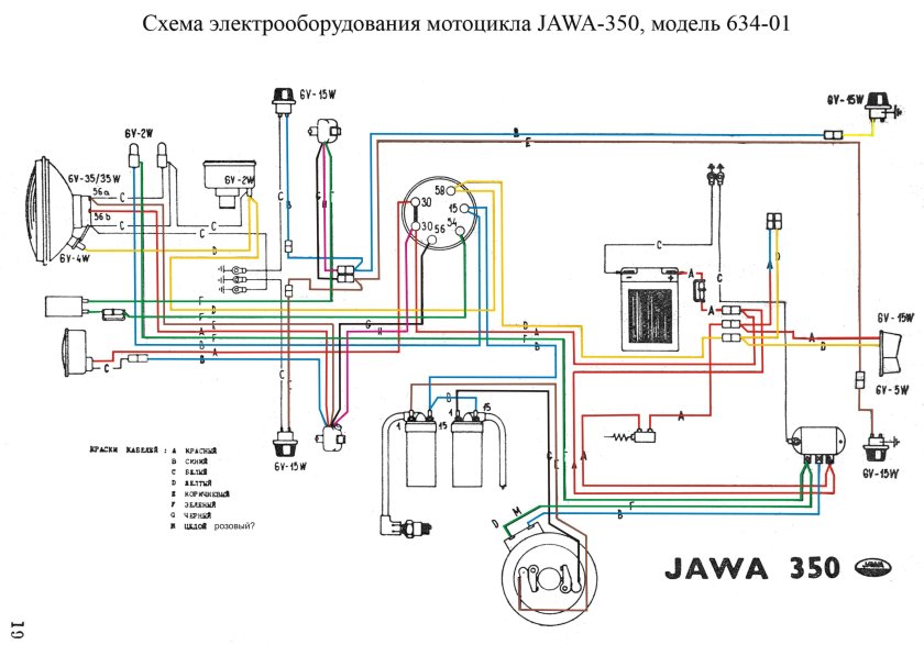 Электрическая схема Ява 634 6 вольт