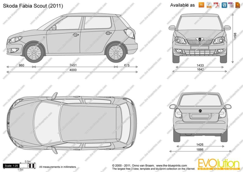 Skoda Fabia 2007 чертеж