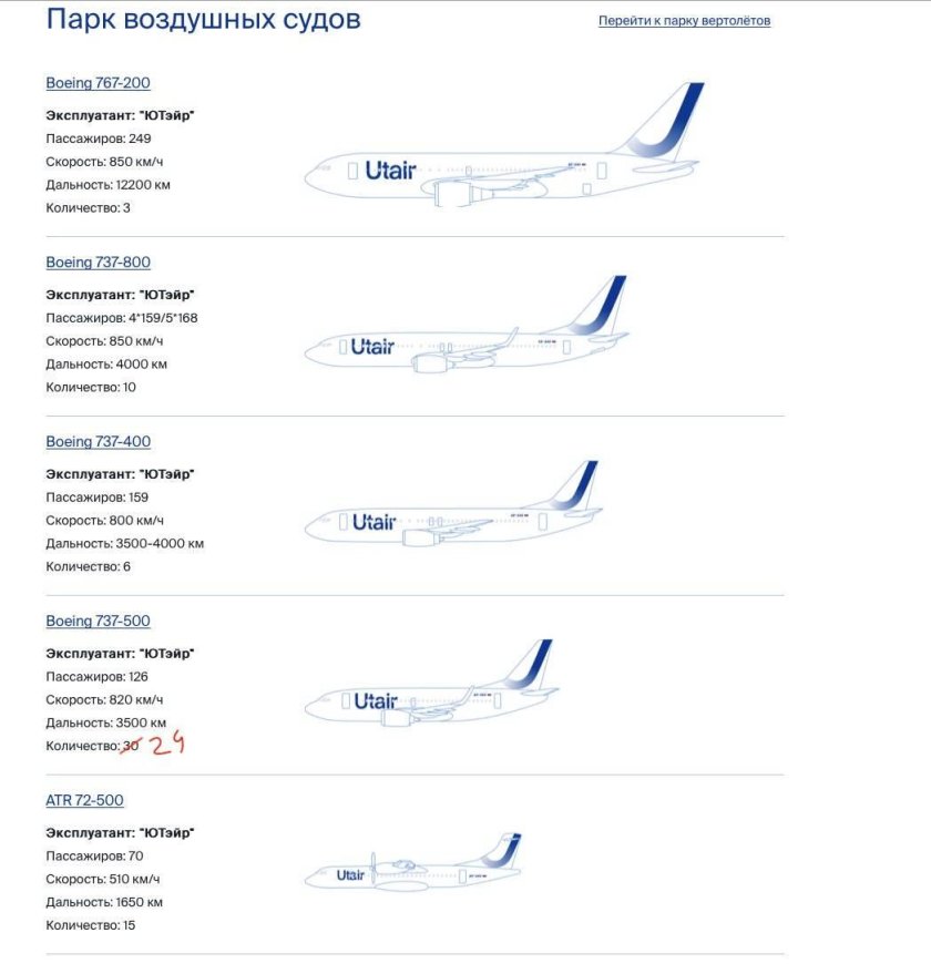 Места в самолете ЮТЭЙР 737