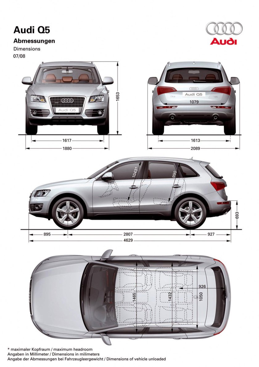 Audi q5 габариты салона