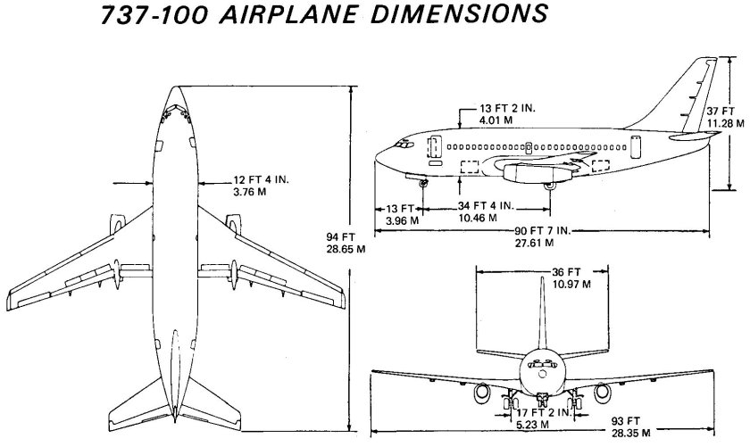 Размер шасси самолета Boeing 737