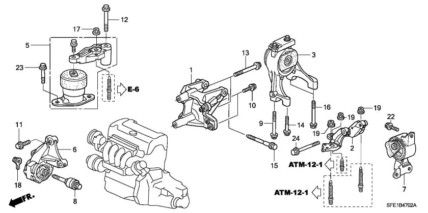 Подушки двигателя схема Хонда Цивик 5д