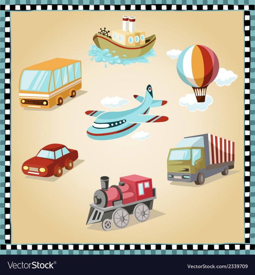 Поезда, автомобили, корабли, самолёты.