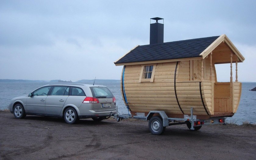 Баня бочка мобильная на колесах