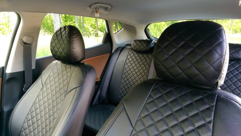 Авточехлы, Lada Priora SD, (40/20/40) 2014-2018, экокожа, ромб