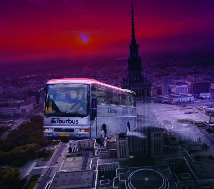 Автобус едет по космосу