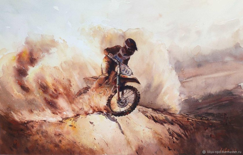 Мотоцикл рисунок акварелью