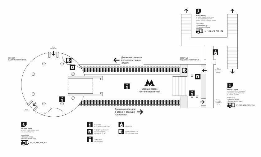 Схема станции метро Ботанический сад