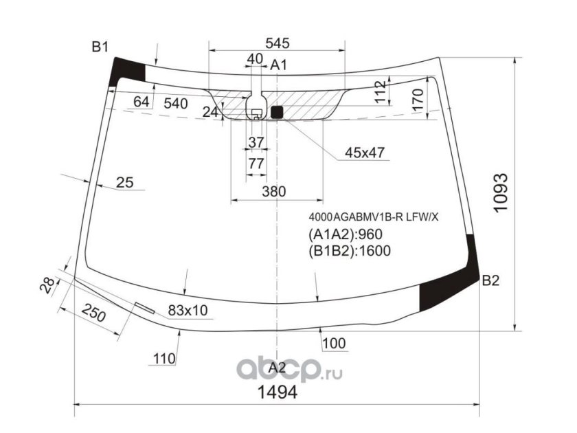 Лобовое стекло Шкода Йети размер
