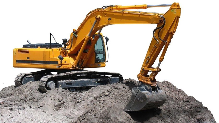 Гусеничный экскаватор на белом фоне