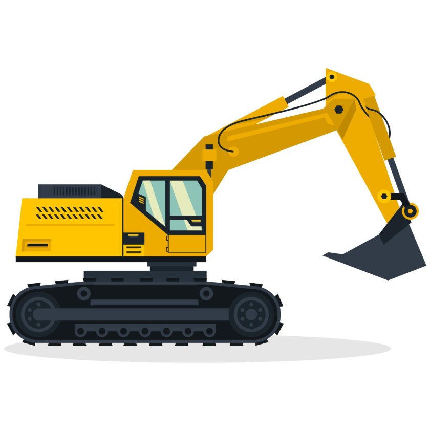 Гусеничный экскаватор на белом фоне