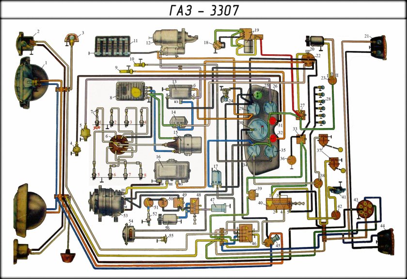 Схема электрическая проводка ГАЗ 53