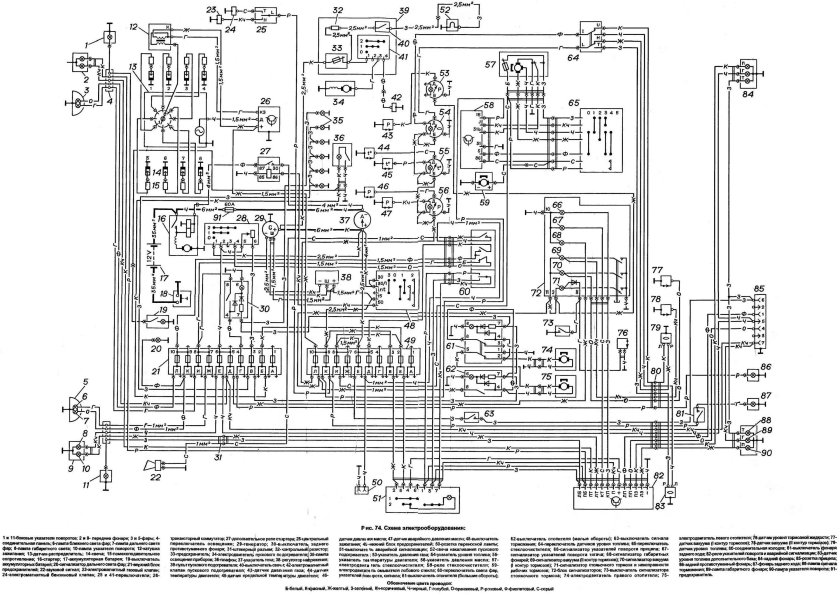 Электрическая схема ГАЗ 3307 цветная