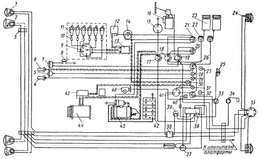 Схема электрооборудования ГАЗ 66
