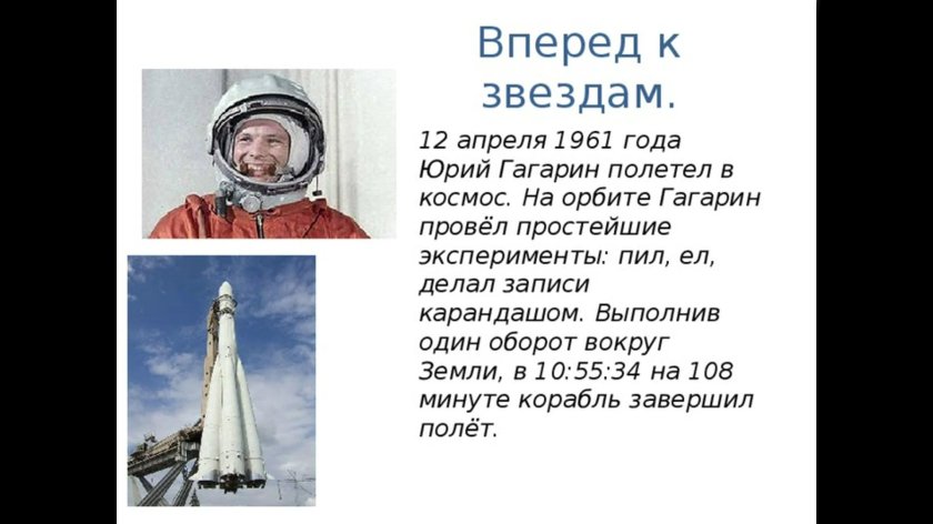 Гагарин Юрий Алексеевич первый полет в космос