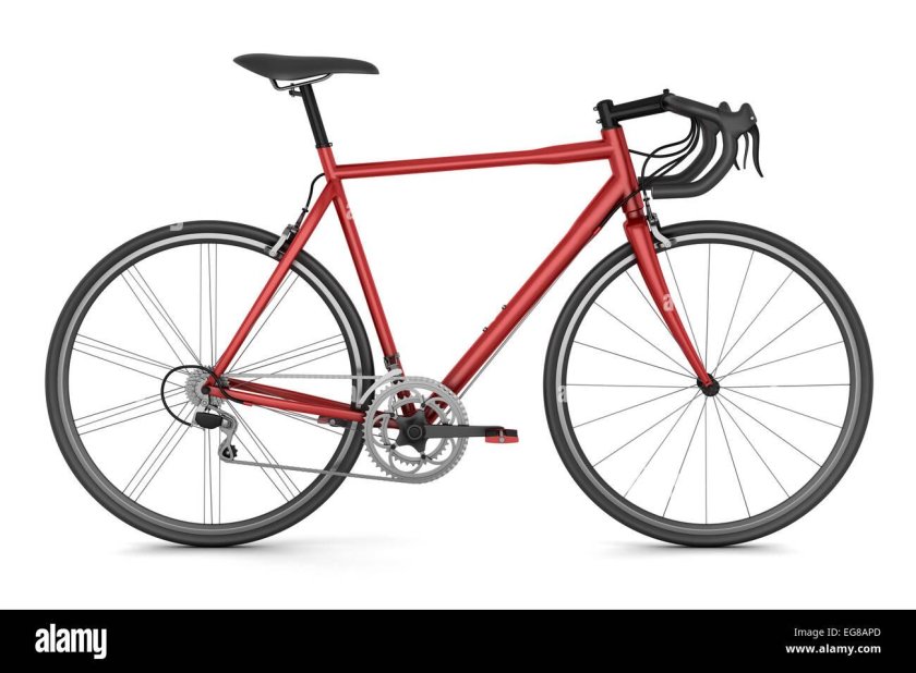 Красный велосипед на белом фоне